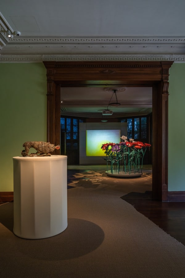 installation image of Nathalie Djurberg and Hans Berg: A Moon Wrapped in Brown Paper
