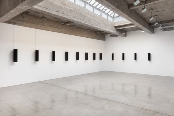 Installation view of Susan Philipsz's Separated Strings, Tanya Bonakdar Gallery, New York, 2022.