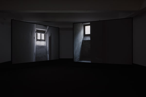 Installation view of Susan Philipsz's Separated Strings, Tanya Bonakdar Gallery, New York, 2022.