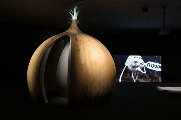 Installation image of Nathalie Djurberg & Hans Berg: The Skin is a Thin Container.