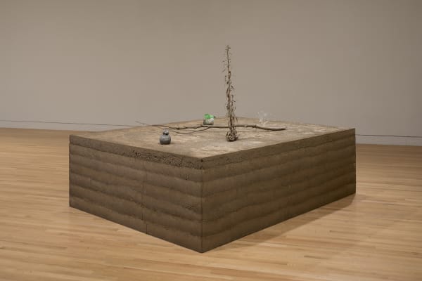 a group of earth colored sculptures within a gallery with white walls and wood floors