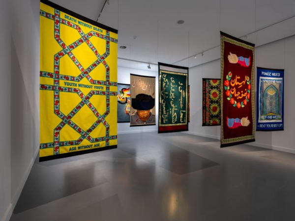 installation view of Slavs and Tatars textiles