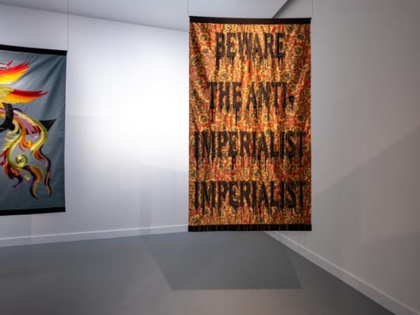 installation view of Slavs and Tatars textiles