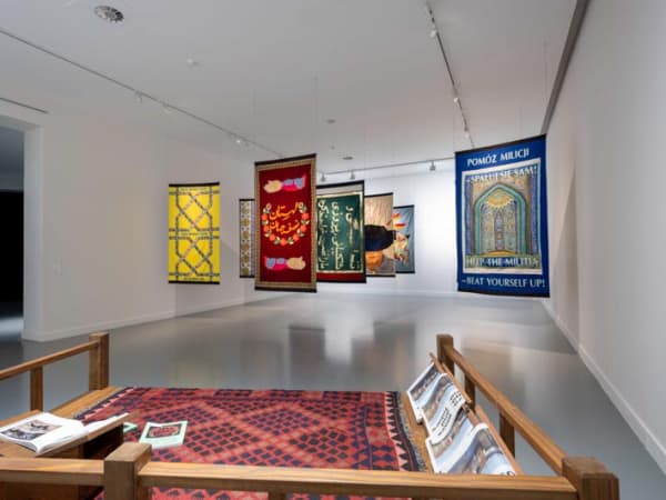 installation view of Slavs and Tatars textiles