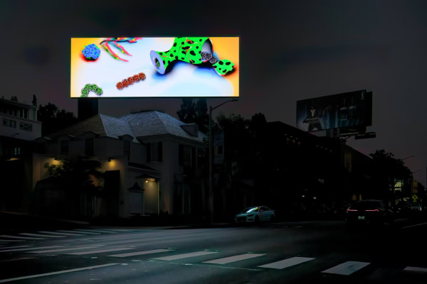 a bright illustrated animation of a figure shaving its leg against a dark city street backdrop