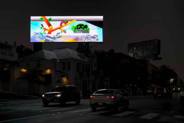 a bright illustrated animation of a figure shaving its leg against a dark city street backdrop
