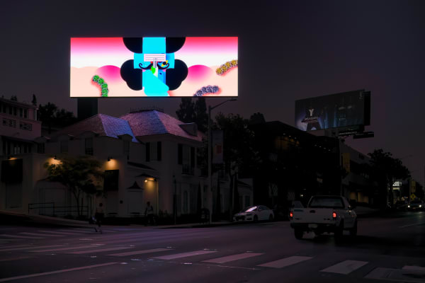 a bright illustrated animation of a figure shaving its leg against a dark city street backdrop