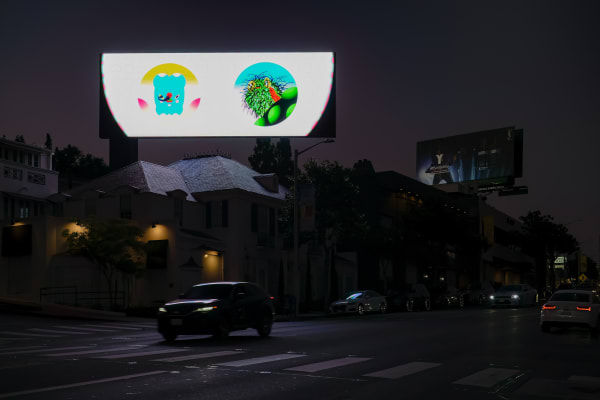 a bright illustrated animation of a figure shaving its leg against a dark city street backdrop