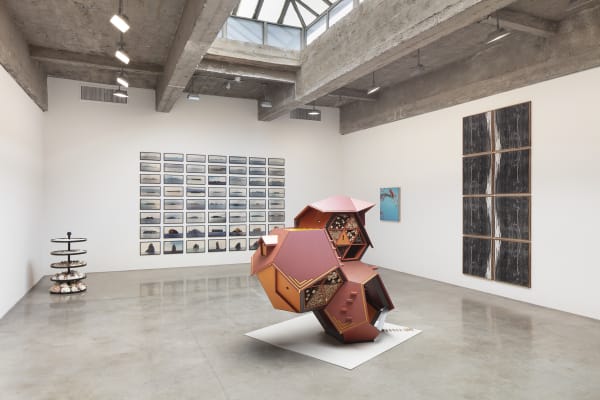 A gallery of sculptures and other artwork