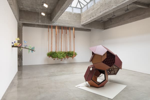 A gallery of sculptures and other artwork