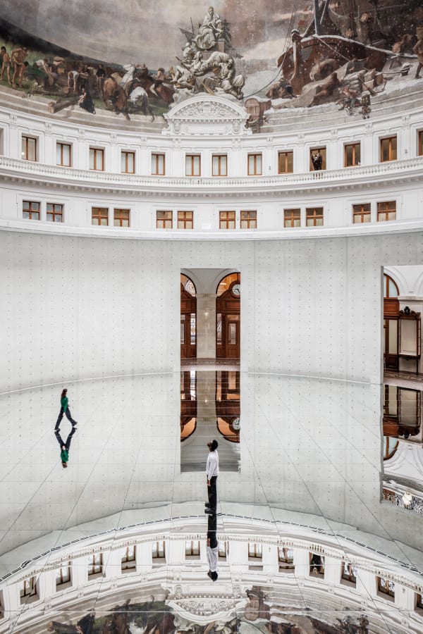 View of the exhibition “Le monde comme il va”, Bourse de Commerce – Pinault Collection, Paris, 2024. © Tadao Ando Architect & Associates, Niney et Marca Architectes, agence Pierre-Antoine Gatier. Photo: Florent Michel/11h45/Pinault Collection. © Kimsooja/