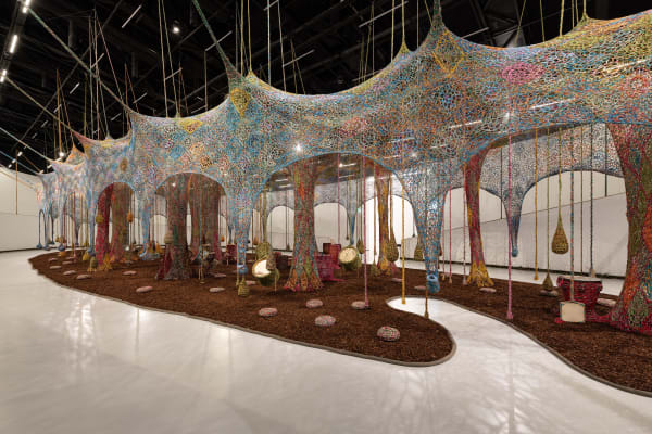 Installation view of ERNESTO NETO: Nosso Barco Tambor Terra [our boat drum earth].