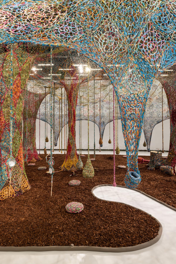 Installation view of ERNESTO NETO: Nosso Barco Tambor Terra [our boat drum earth].