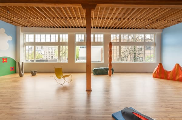 Installation view of Math Bass: Full Body Parentheses at lumber room, Portland.