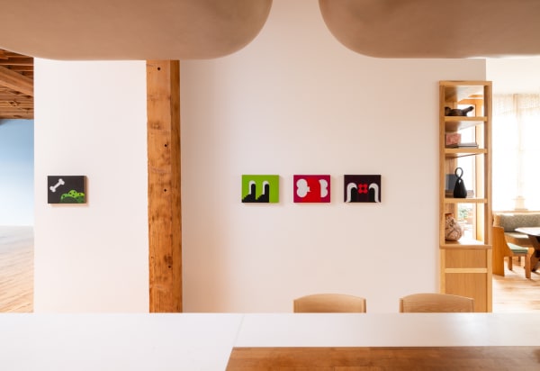 Installation view of Math Bass: Full Body Parentheses at lumber room, Portland.