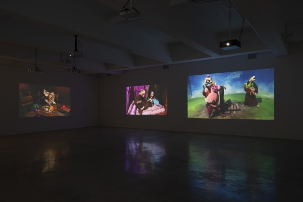 Installation image of Nathalie Djurberg and Hans Berg’s solo exhibition, Only for the Wicked.