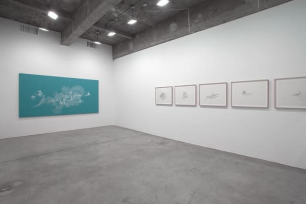 Cinto installation - blue painting and drawings