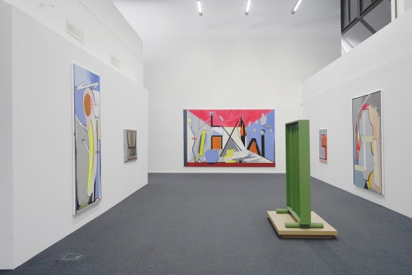 image of Scheibitz installation of paintings and sculptures