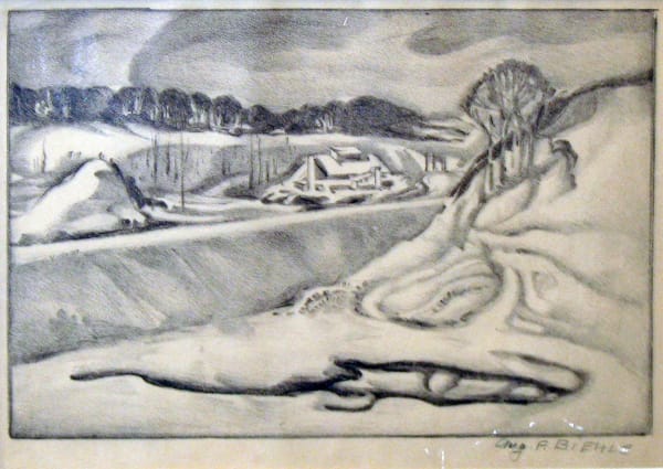 August Biehle Brookside Park at Denison, 1932 lithograph 7 7/8 x 11 7/8 in
