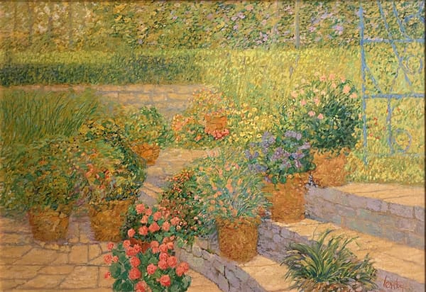 Jance Lentz Flower Pots - Lentz Backyard oil on canvas 24 x 36 in