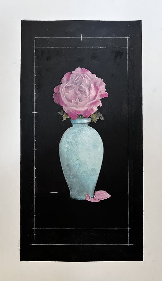 Michael Kellers, Rose in Turquoise Vase (on black), 2024
