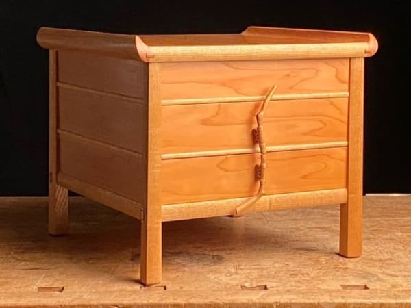 David Finck 29. Pagoda Box, 2022 American domestic ash with Port Orford Cedar, Hawthorne twig, hard maple 11 x 13 x 12 in