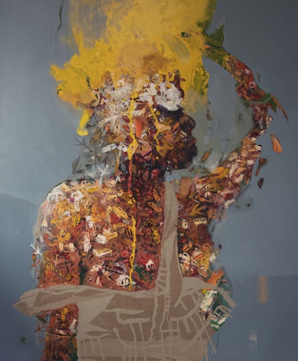 Doudou Mbemba Yellow Scarf Foulard Jaune 2021 Mixed Media 63X 51In