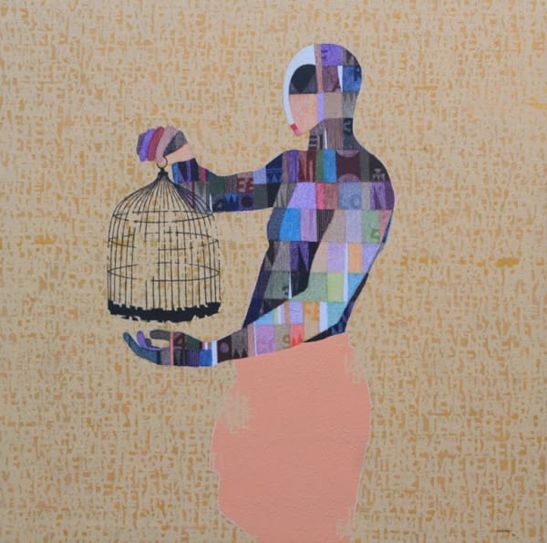 I've Tried to Cage Wor(l)ds, 2020, acrylic on canvas, 48x48 inches