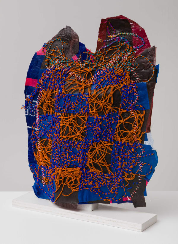 Josh Blackwell Neveruses (Shorten Spill Match), (alternate view) 2016 Plastic, wool, silk, paper 19 x 15 x 3.5 inches (48.3 x 38.1 x 8.9 cm) JBl 10