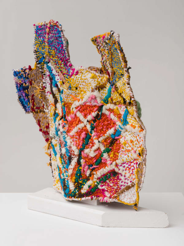 Josh Blackwell Neveruses (Split Flow Expand), (alternate view) 2016 Plastic, wool, silk, paper, fabric, acrylic, rope 18 x 17 x 3.5 inches (45.7 x 43.2 x 8.9 cm) JBl 11