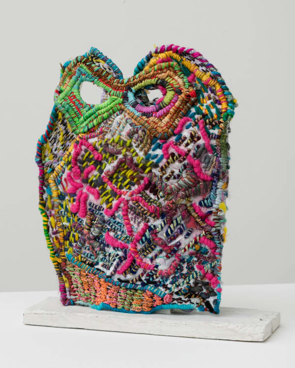 Josh Blackwell Neveruses (Porter) 2015 Plastic, wool, silk, paper, elastic, wooden base 12 x 10 x 3.5 inches (30.5 x 25.4 x 8.9 cm) JBl 2