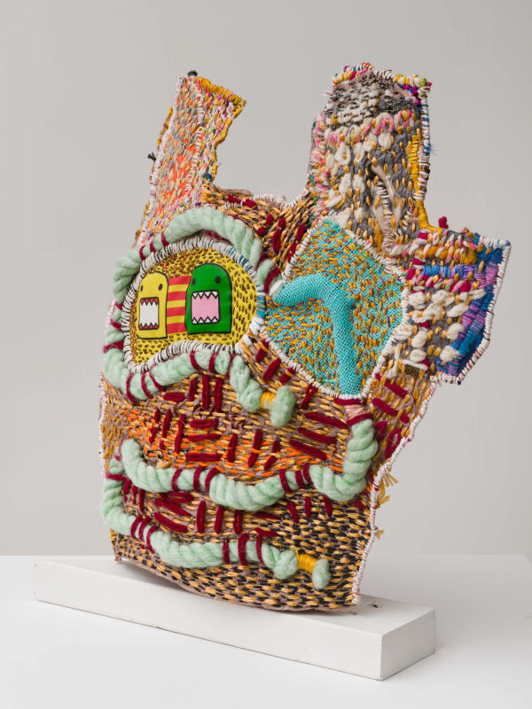 Josh Blackwell Neveruses (Split Flow Expand) 2016 Plastic, wool, silk, paper, fabric, acrylic, rope 18 x 17 x 3.5 inches (45.7 x 43.2 x 8.9 cm) JBl 11