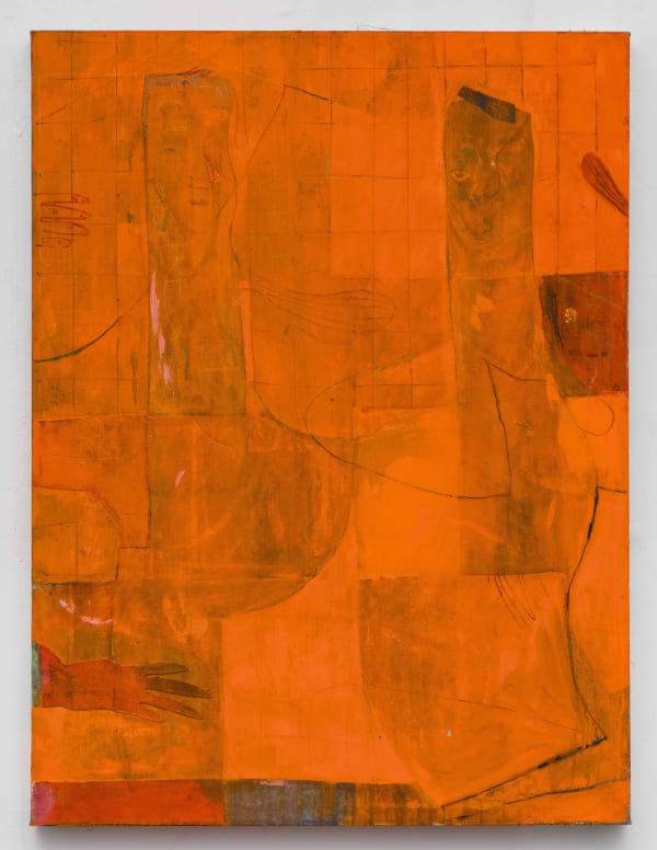Volker Hüller Untitled (orange double) 2015 Oil, collage on canvas 44 3/8 x 33 1/4 inches (112.7 x 84.5 cm) VH 230