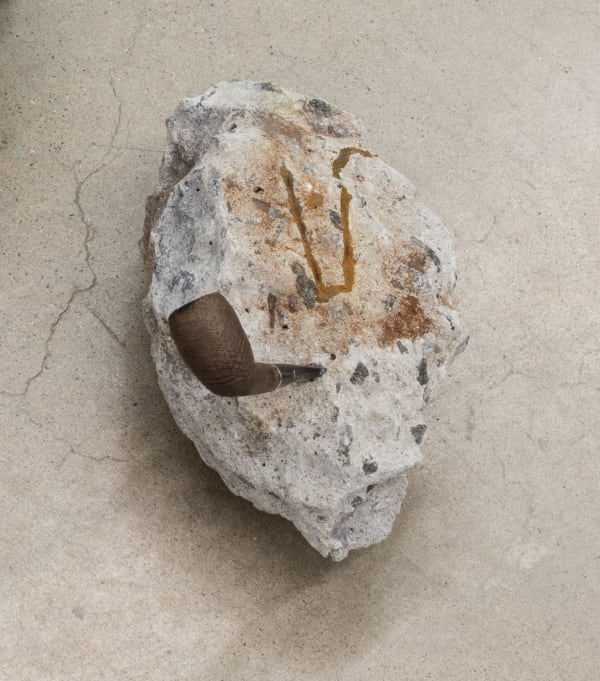 Volker Hüller Untitled 2016 Pipe, found stone 10 x 7 x 6 inches (25.4 x 17.8 x 15.2 cm) VH 249