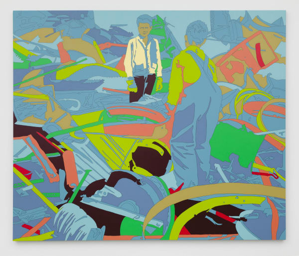 John Collier: Fort Kent, Maine (vicinity). Salvage drive for scrap metal 2015 Acrylic on canvas 70 x 83 inches (177.8 x 210.8 cm) LRu 34