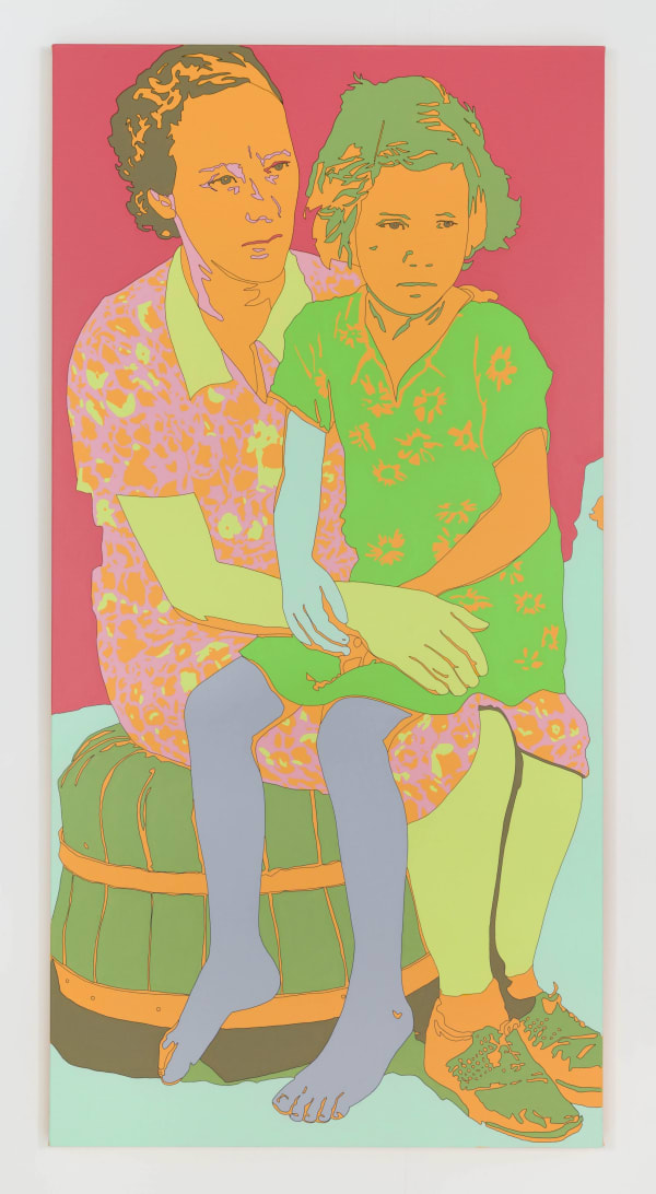 Russell Lee: Mother and child of agricultural day laborers family encamped near Spiro. Sequoyah County, Oklahoma 2014 Acrylic on canvas 78.74 x 39.37 inches (200 x 100 cm) LRu 28