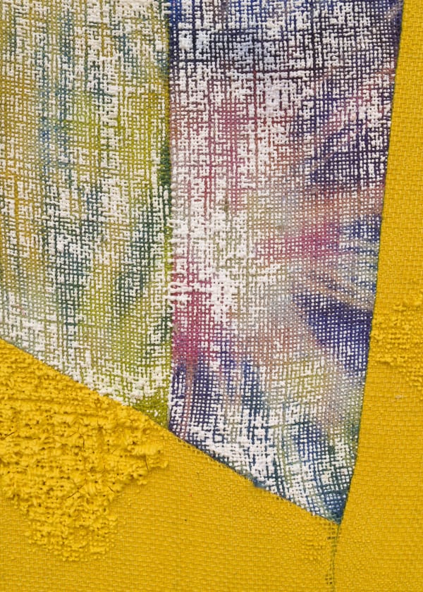 Electric Blue Guillotine [detail], 2022 Acrylic, dye and burlap 60 x 48 in 152.4 x 121.9 cm