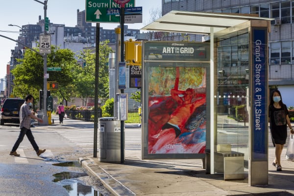 Doron Langberg Joe and Edgar, 2020 Grand St at Pitt St, Manhattan Courtesy the artist Photo: Nicholas Knight, Courtesy of Public Art Fund, NY. Artwork a part of Art on the Grid, presented by Public Art Fund on 500 JCDecaux bus shelters and 1700 LinkNYC kiosks citywide, June 29, 2020 - September 20, 2020.