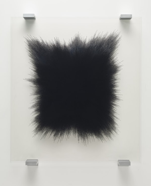 Idris Khan, Autonomy, 2016 3 stamped glass sheets, aluminium, black ink 156 x 140 x 18 cm 61 3/8 x...