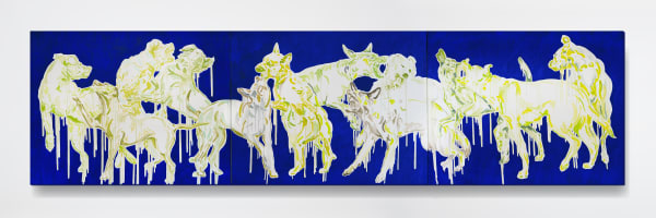 Dogs howl when they sniff yellow piss! Tryptich by Stasia Grishina, 2024