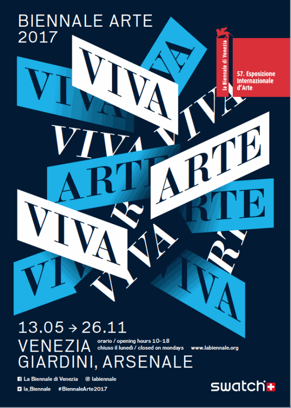 Stylised composition of the words "Viva" and "Arte" arranged atop one another. 