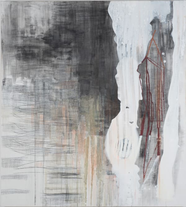 KYLIE HEIDENHEIMER - Drop, 2012, graphite, charcoal, oil on canvas, 60 x 54 in.