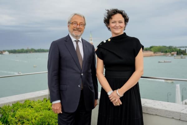 Venice Biennale president Roberto Cicutto, left, and Venice Biennale artistic director Cecilia Alemani.
