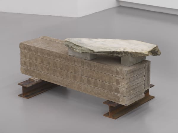 Fabrizio Prevedello, Belvedere (409 B), bench, 2025, marble, concrete, steel, rubber, wood, cm 46x60x108, Ph Dario Lasagni