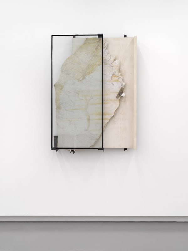 Fabrizio Prevedello, Luogo (402), 2025, insulated glass, marble, plaster, steel, rubber, wood, cm 139,5x95,5x22, Ph Dario Lasagni