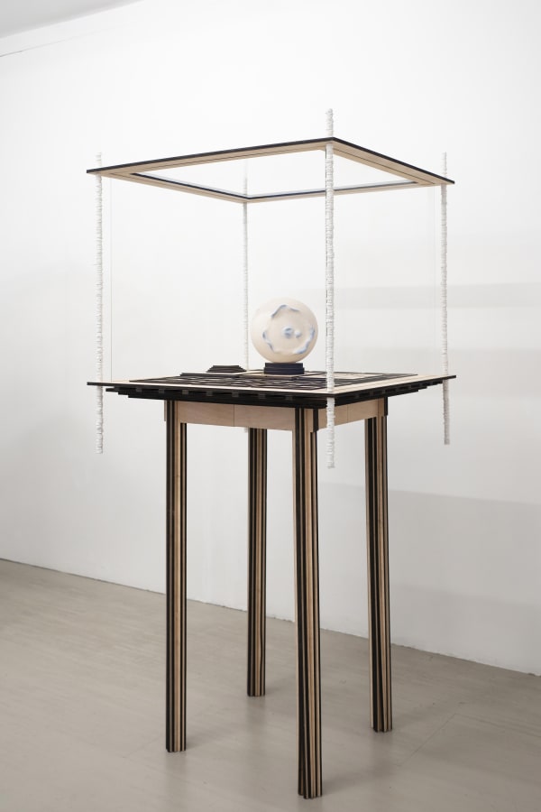 Michele Guido filanda 05.04.15 _andricus quercustozae project _via dei querceti 6, 2020 case: laser cut on multistrato okumè, luxar glasses a.r. 2mm, plaster, steel; ceramic: gres sibelco ceramic S2505, engobe cm 173 x 80 x 80 Workshops: Pierluca ceramics by Dario Bevilacqua (Albissola Marina) and ceramic laboratory by Marco Tortarolo (Albissola Superiore).