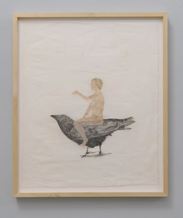 Dhumavati (autoritratto cavalcando l’uccello nero), 2021 from the series Lotus Goddesses Oil pastels on Yunnan paper cm 62 x 52 framed ph. Giorgio Benni