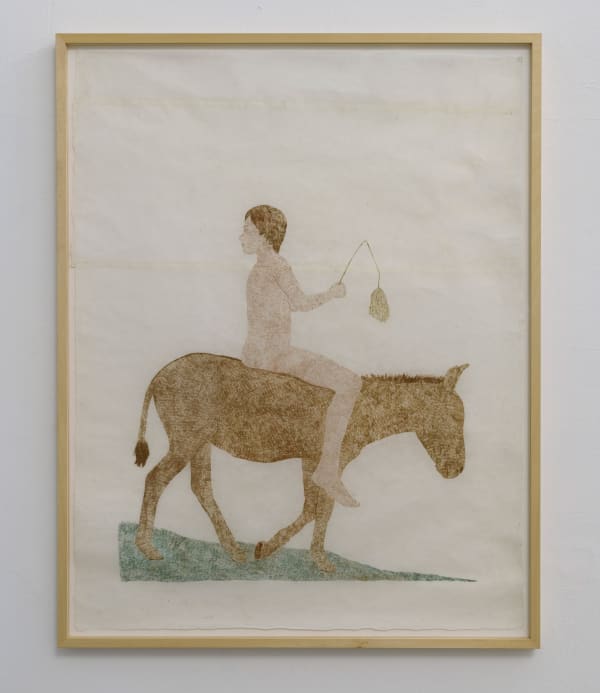 Sitala (autoritratto a cavallo di un asino), 2021 from the series Lotus Goddesses Oil pastels on Yunnan paper cm 94 x 74 framed ph. Giorgio Benni