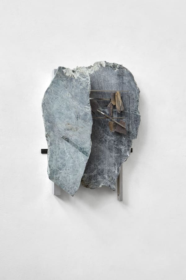 Fabrizio Prevedello, Luogo 303, 2020, steel, aluminum, slate, marble, copper, 64 x 46 x 17 cm. Ph. Giorgio Benni