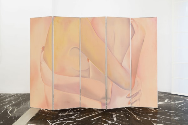 Dust Bunny, 2024, oil on canvas, cm 180 x 250 overall, cm 180 x 50 each (5 pieces). Ph. Roberto Apa